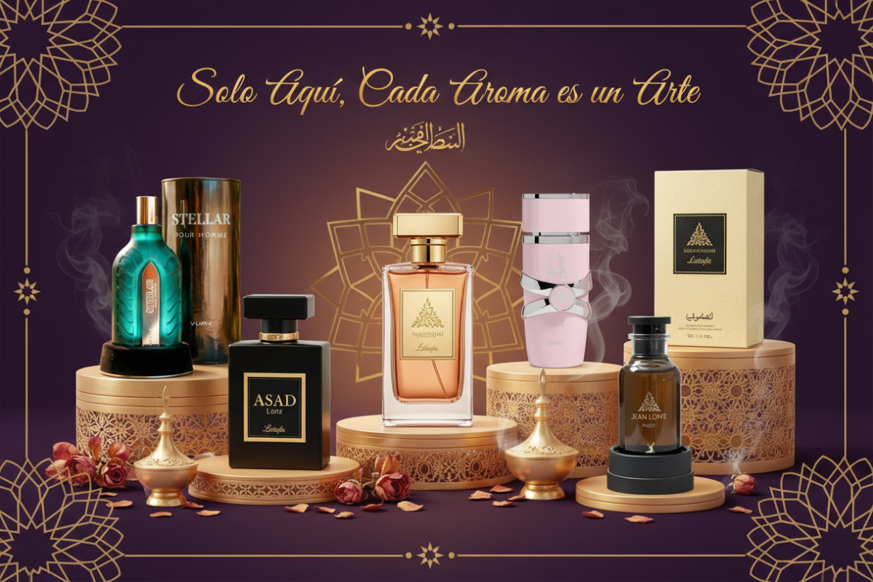 Banner de fragancias artesanales con tema árabe